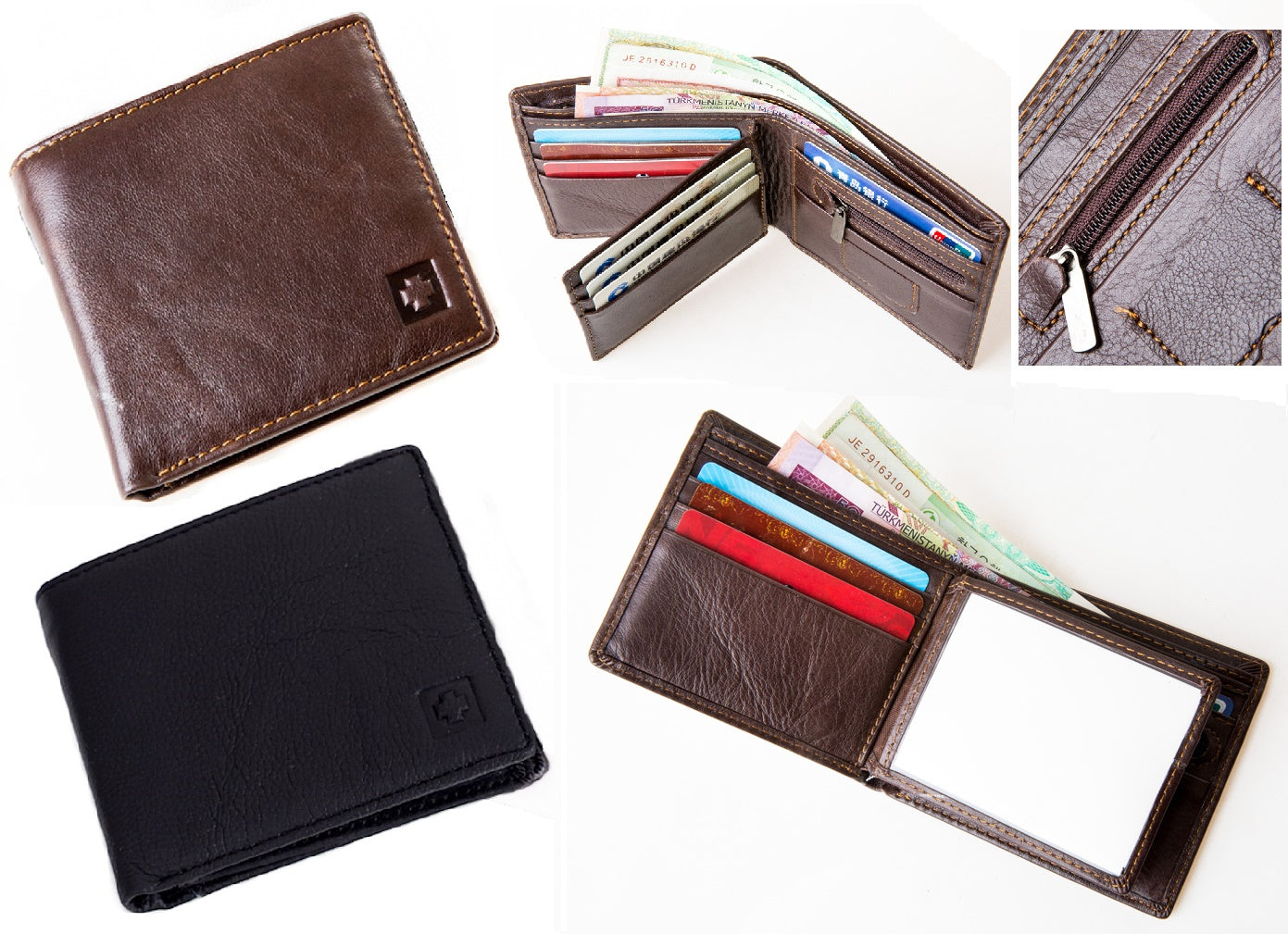 RFID Mens Womens Wallet Security Lined Full Grain Cow Leather BLACK BROWN M1