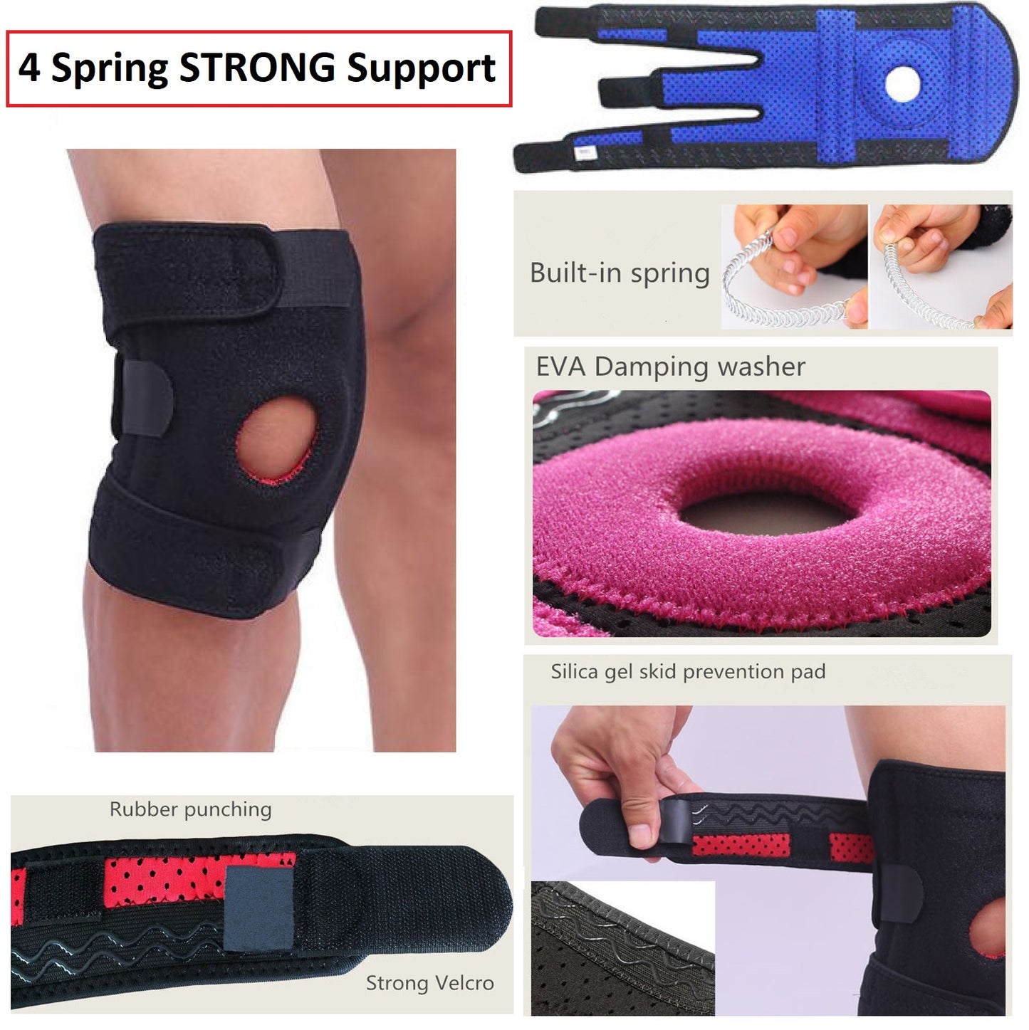 4 Spring Hinged Full Knee Support Brace Knee Protection Strap Cycling Running