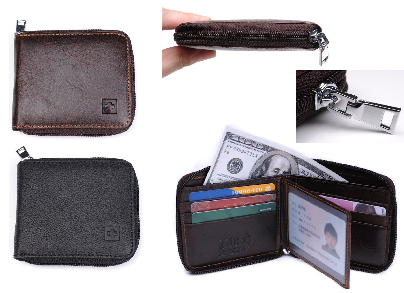 RFID Mens Womens Wallet Security Lined Full Grain Cow Leather BLACK BROWN M9