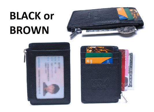 RFID Mens Womens Wallet Security Lined Full Grain Cow Leather BLACK BROWN M13