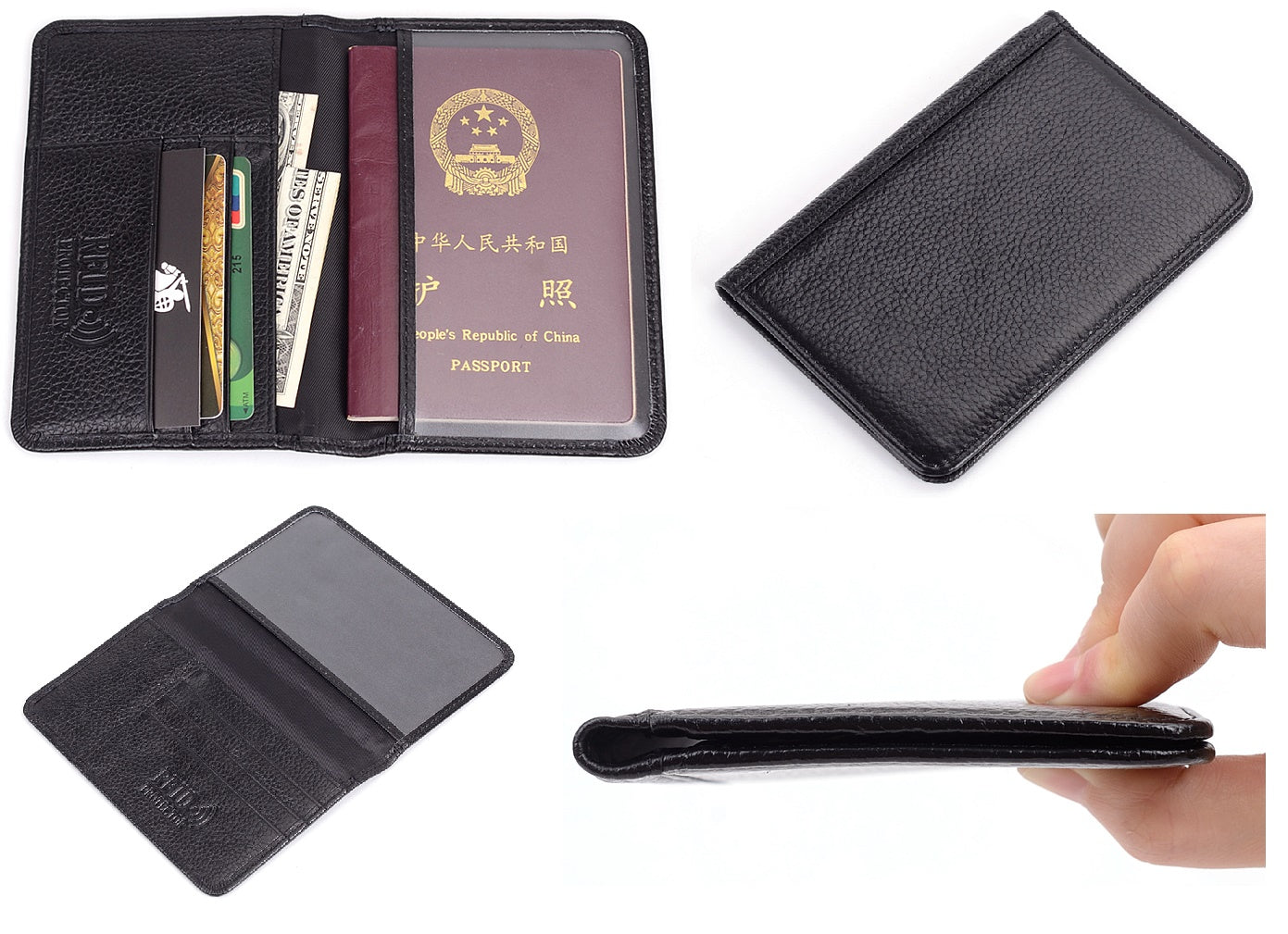 RFID Mens Womens Passport Wallet Security Lined Full Grain Cow Leather BLACK M6