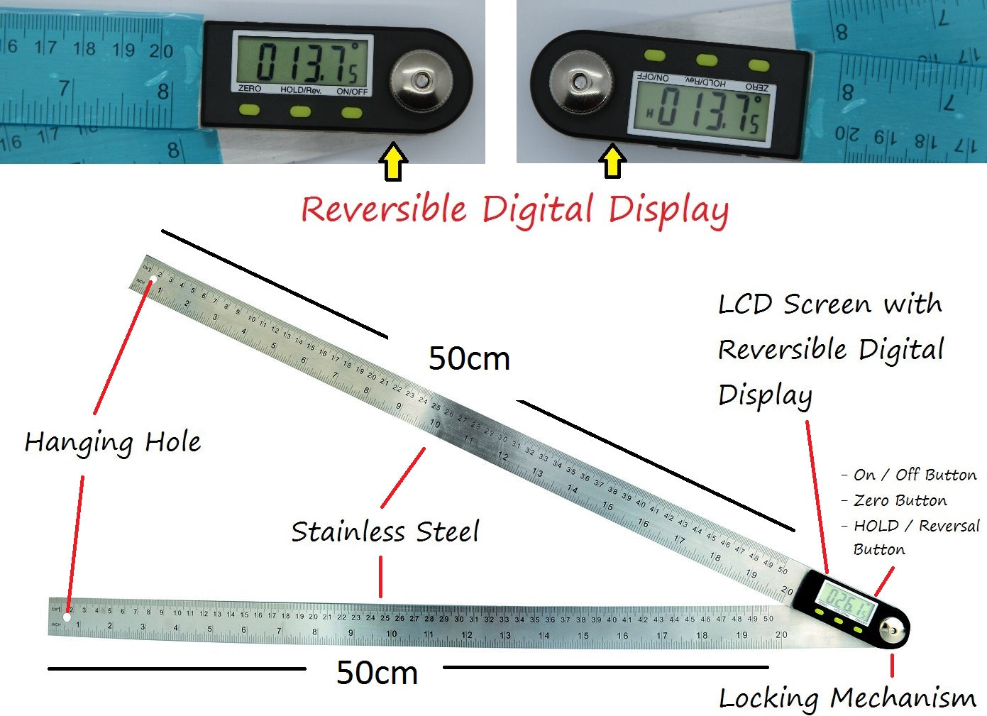 1000mm 2in1 Digital Angle Finder Meter Protractor Goniometer Ruler 360° Measurer