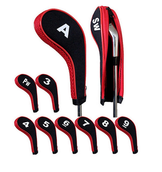10 x Red Zipper Golf Iron Cover Head Covers Wedge Protection Iron Set