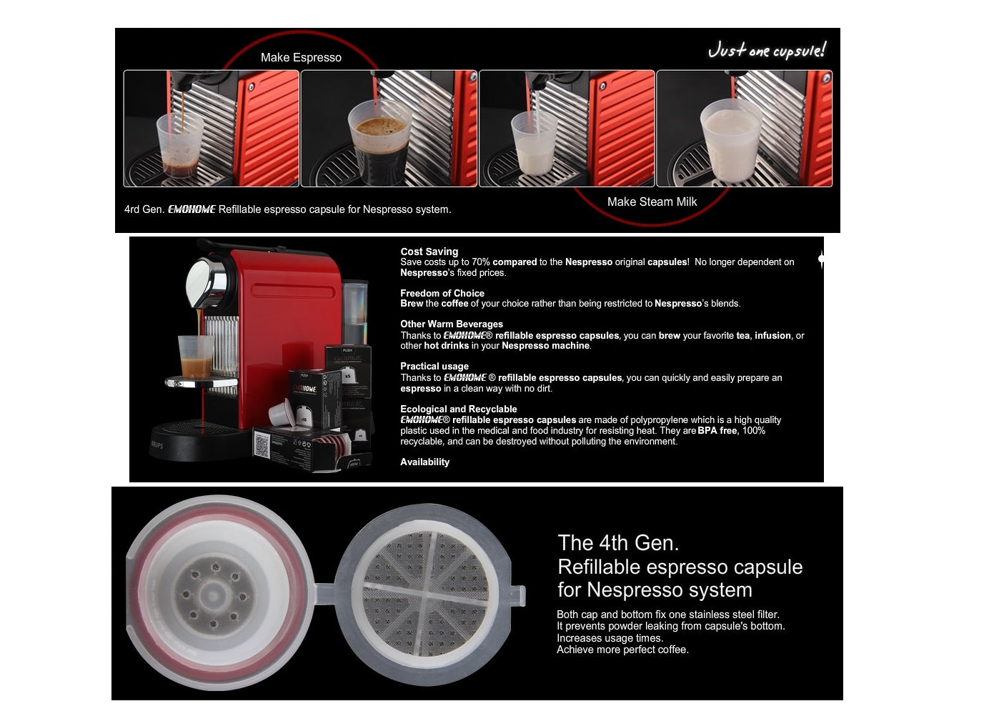 10 x LATEST Refillable Reusable Coffee Tea Capsules Pods Pod 4 Nespresso Machine