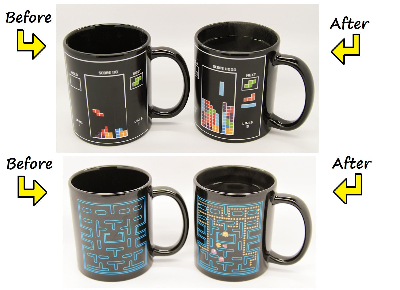 Heat Changing Temperature Hot Cold Coffee Tea Cup Mug -Superman Pacman Tetris