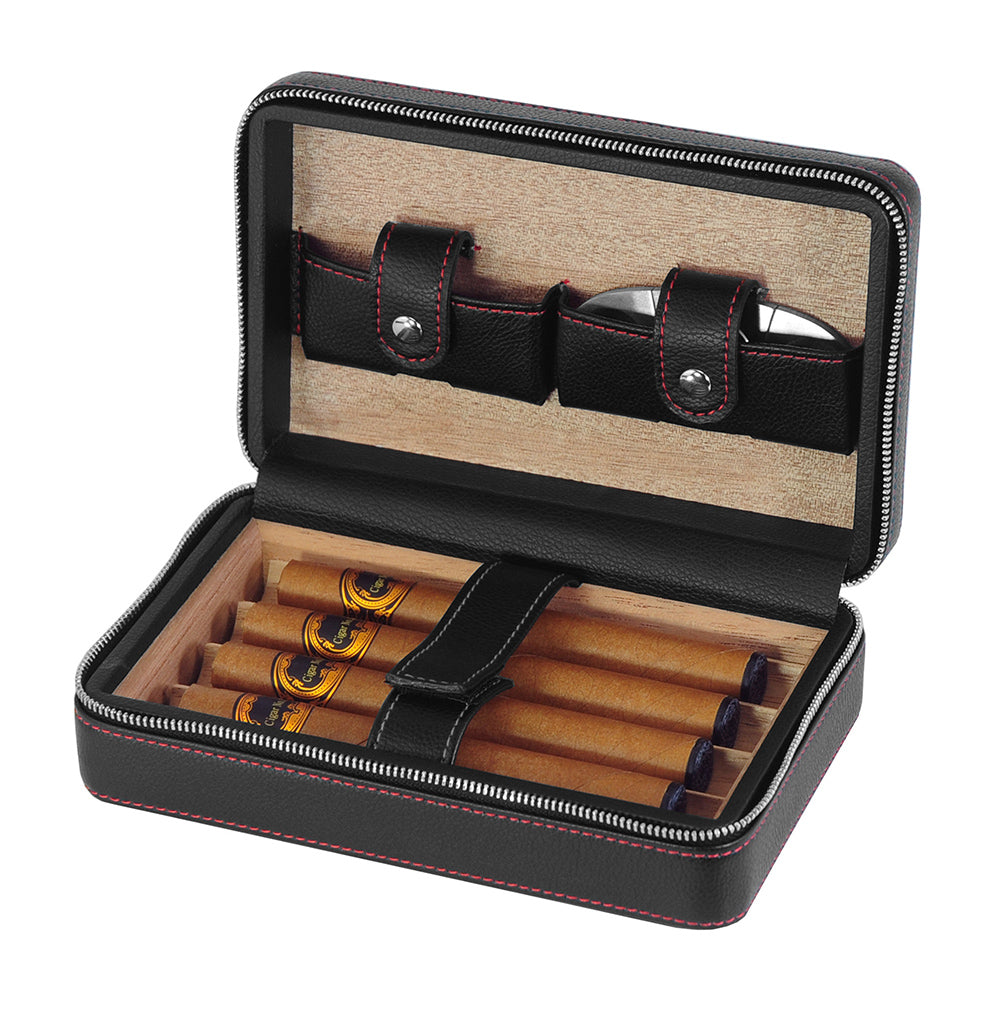 Travel Cigar case compact storage boxes Holder Dark Brown Croco Leather 37b