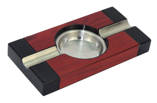 Wooden Single Cigar Square Wooden Ashtray High Gloss Cherry Stainless Steel 38b