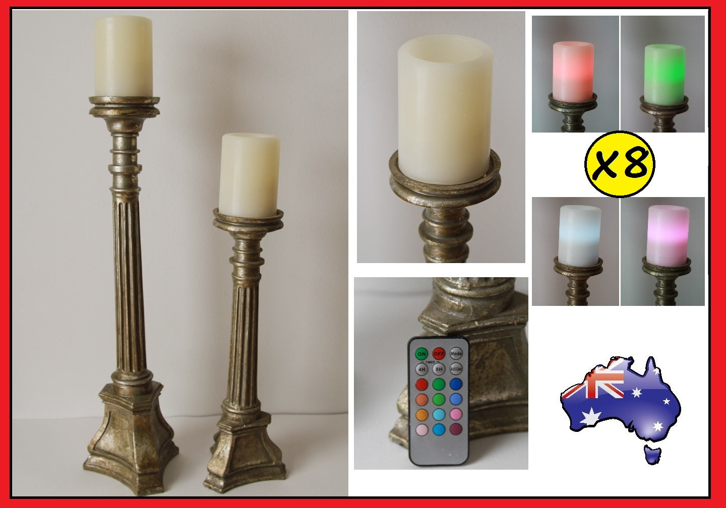8 x Electric Candles / Vintage Look Candle Holders Ornate Candlestick Decorative