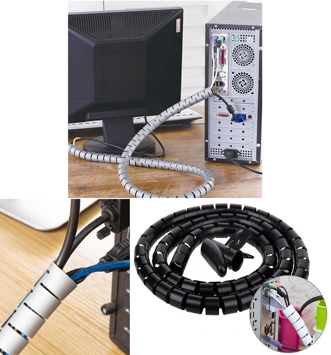 Flexible Spiral Cable Cord Power Wire Storage Management Organizer Wrap Clip