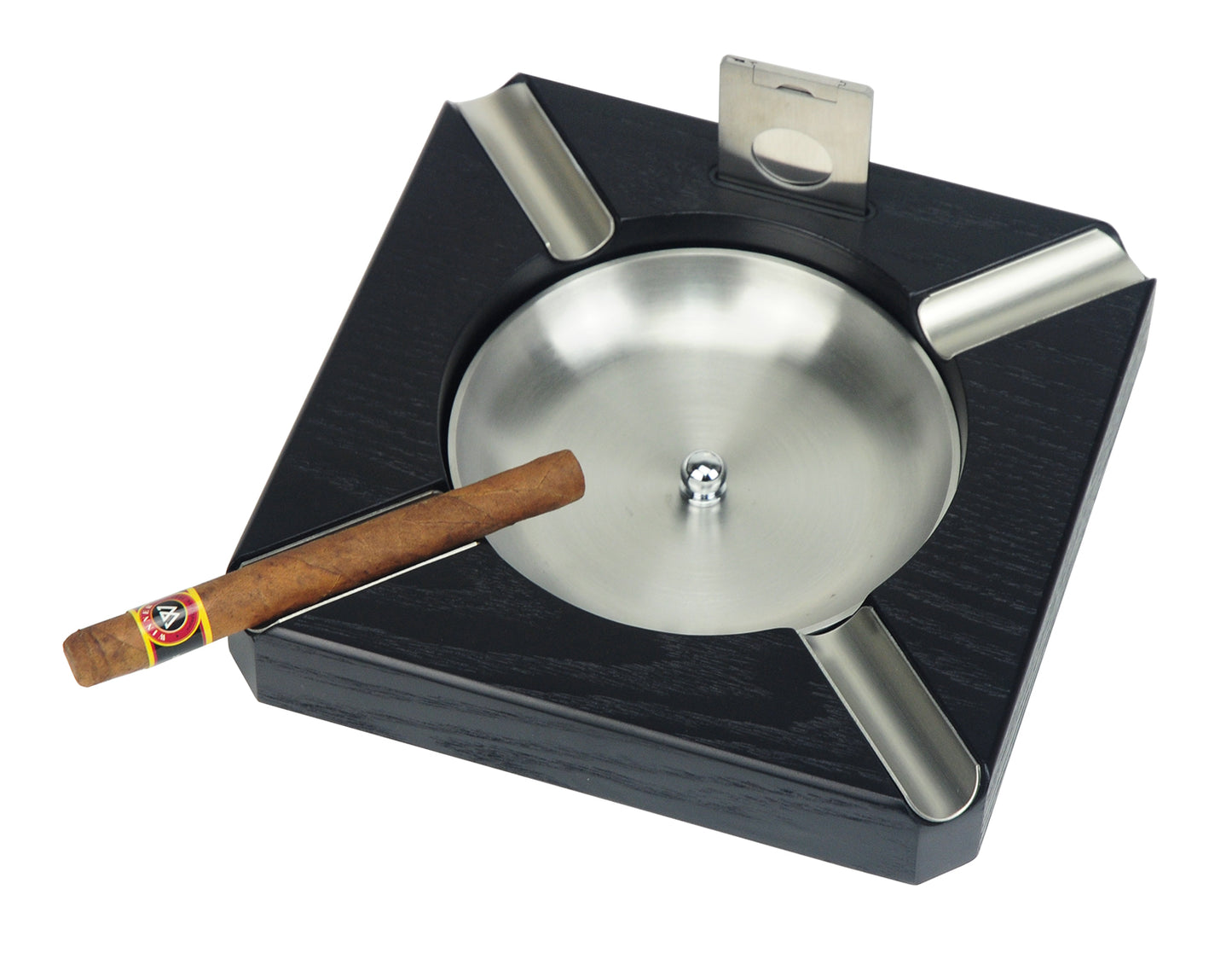 Black Wooden Single Cigar Square Wooden Ashtray High Gloss Stainless Steel 40b