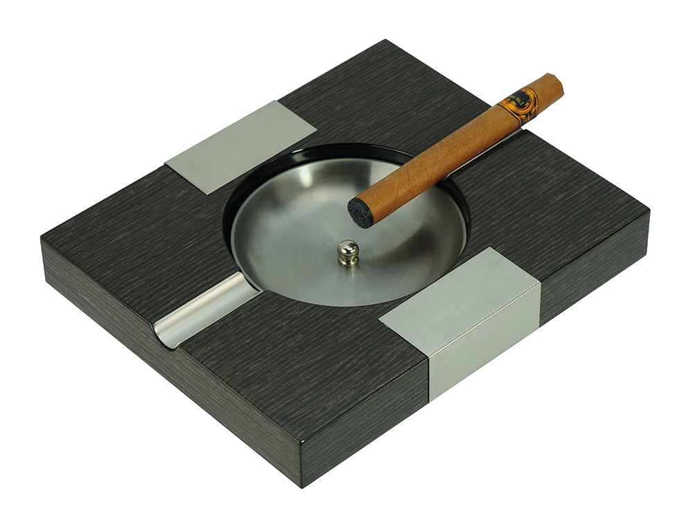 Ginko Wooden Single Cigar Square Wooden Ashtray High Gloss Stainless Steel 41b
