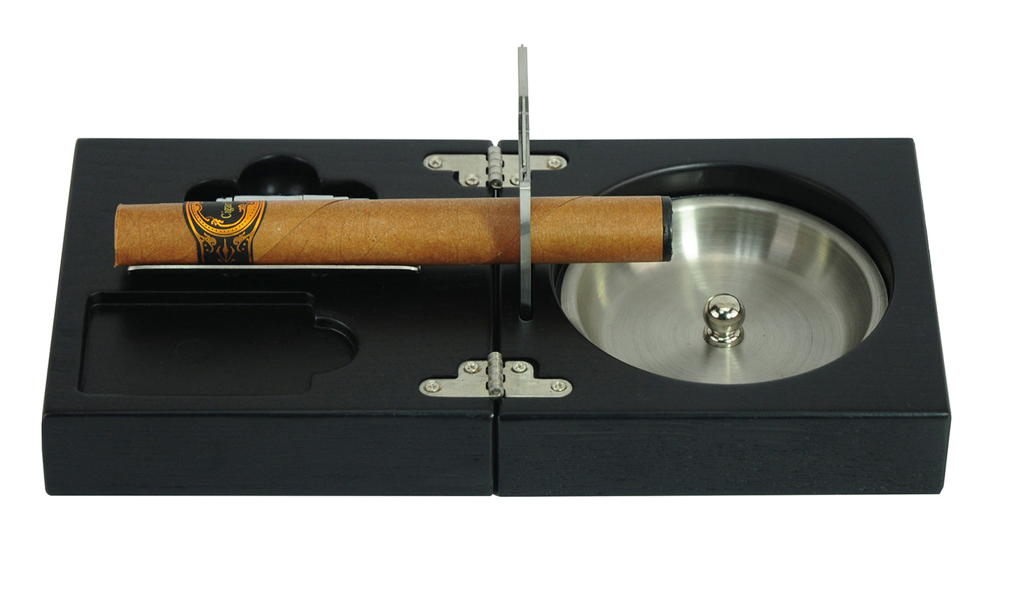 Cigar Ashtray tobacco Cigarette matt black w/ cigar cutter punch steel 42b