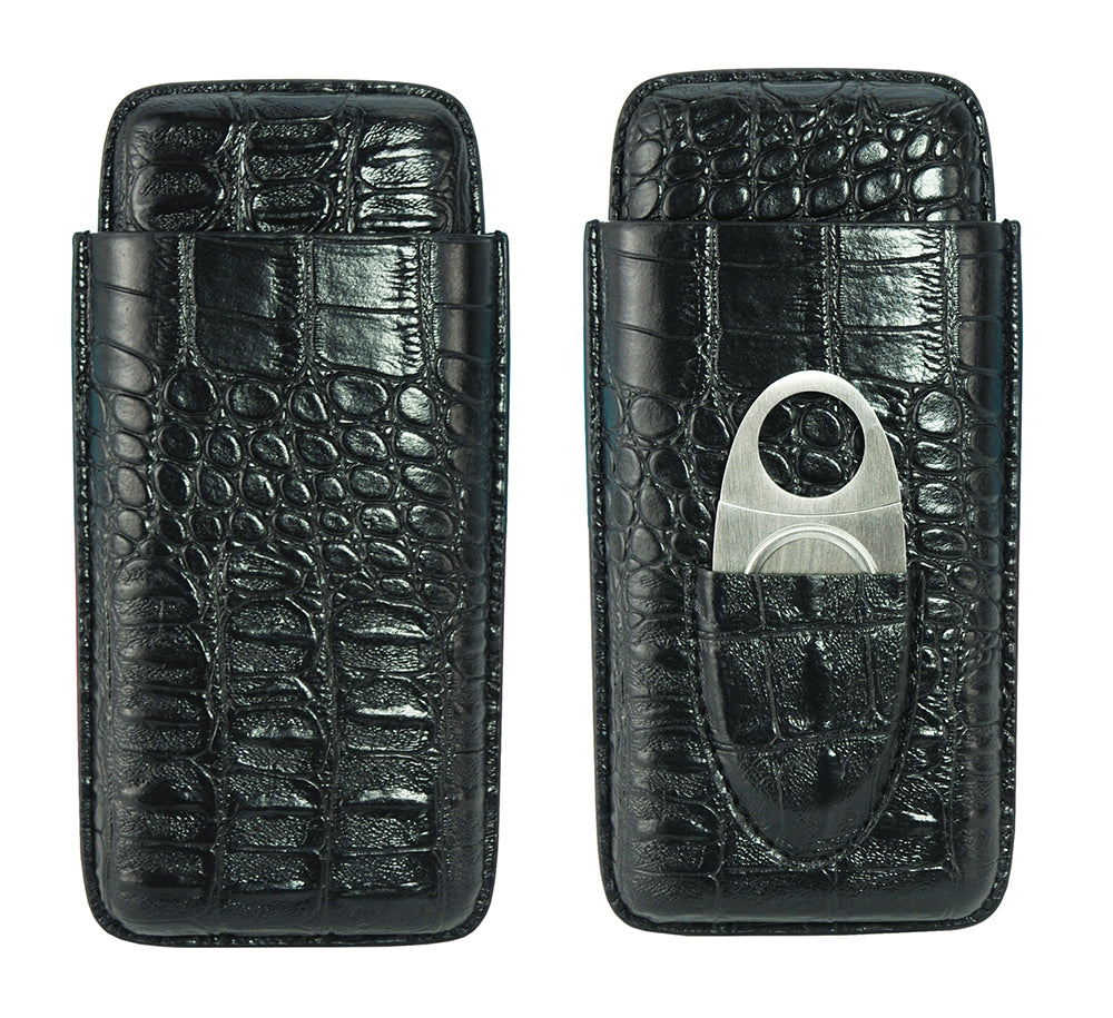 PU Leather Case Cigar Storage Carry Travel Case with Cigar Cutter BLACK Croc 43b