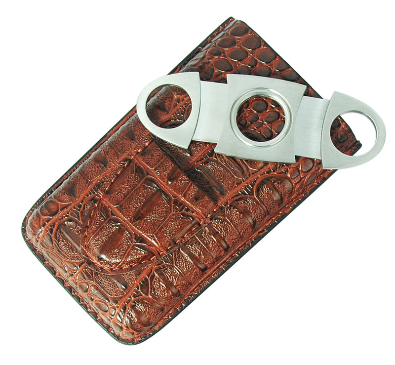 PU Leather Case Cigar Storage Carry Travel Case with Cigar Cutter BLACK Croc 44b