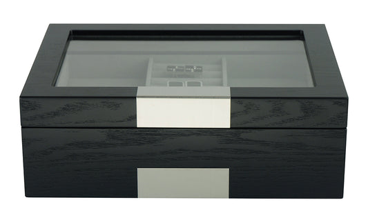 Black Wooden Cufflink Display Box Ring Tie Clip Storage Case Organizer 48b