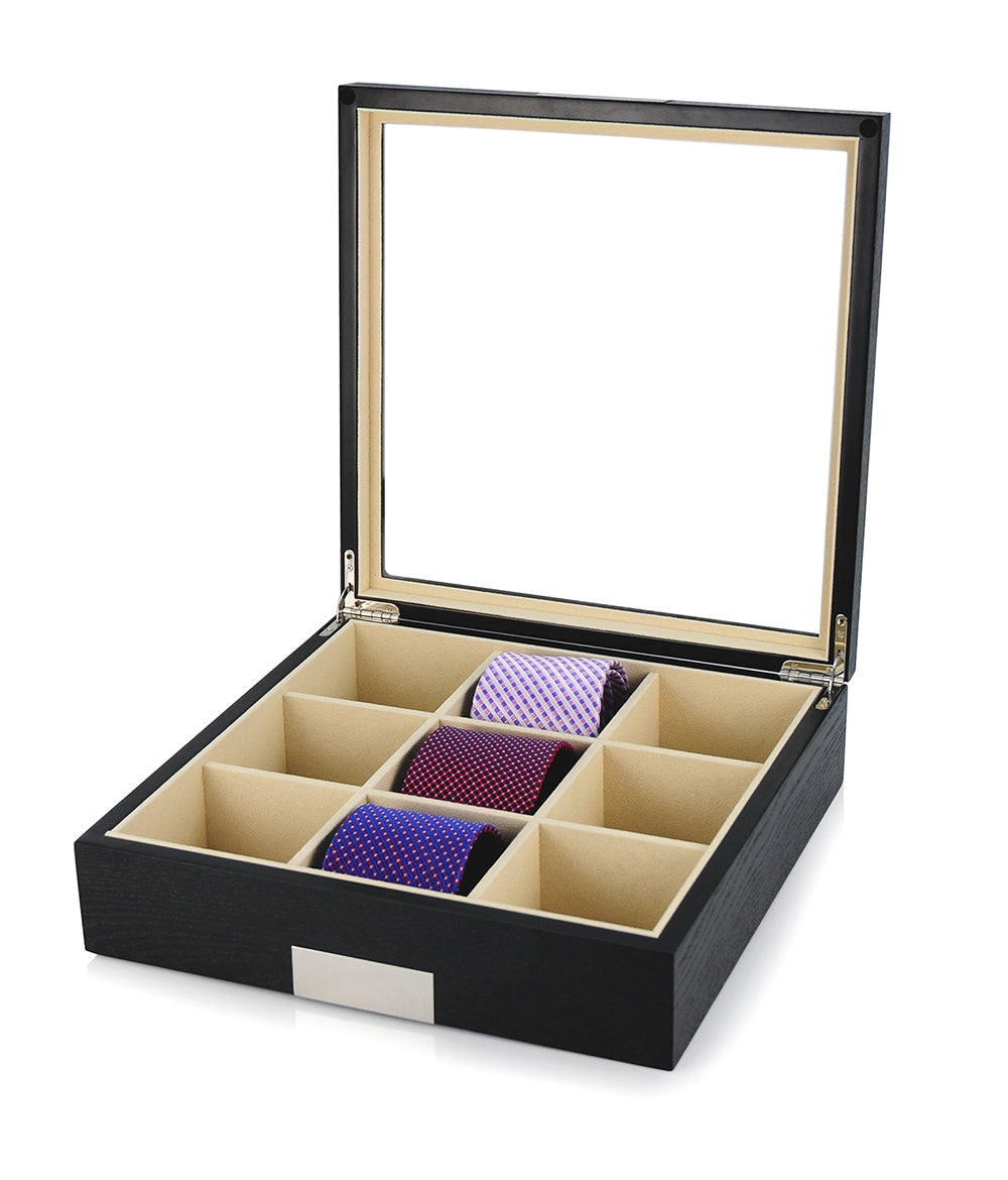 Hand Made Wooden Glass Tie Box Storage Case Display Organiser Large Key 49b
