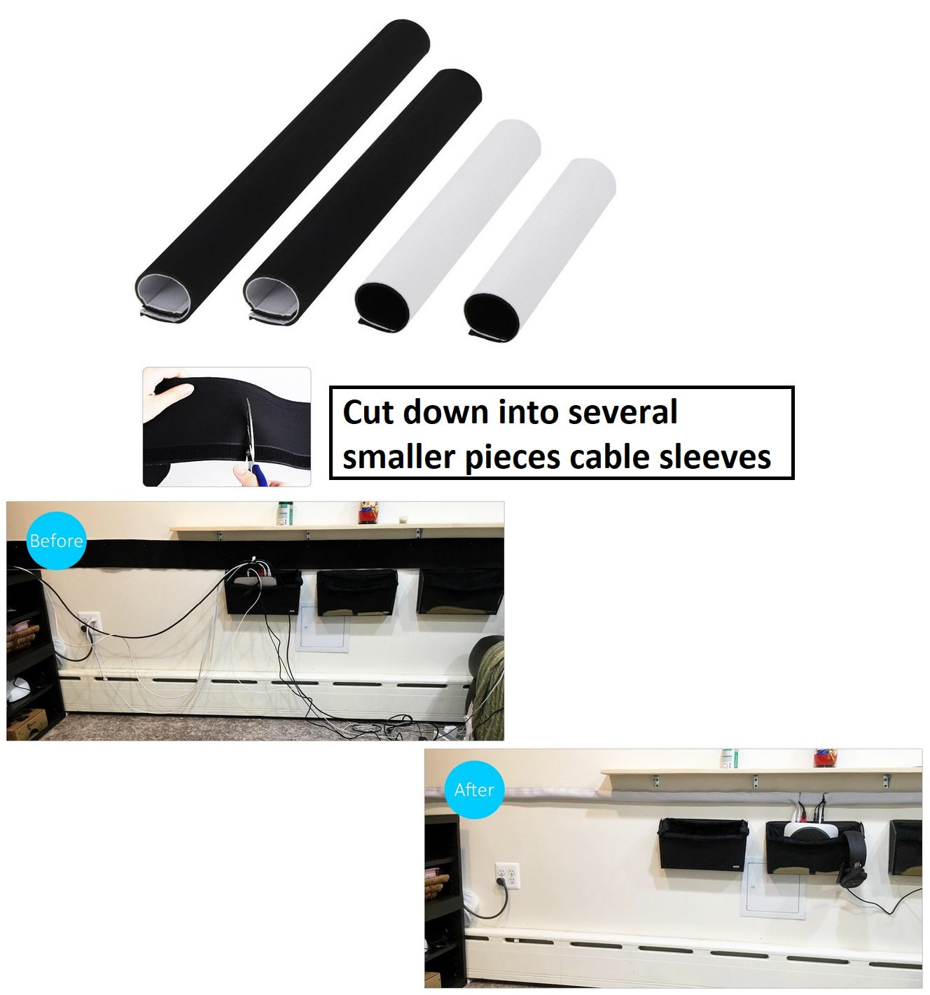 Cable Management Organizer Neoprene Cable Cord Wire Cover Hider Sleeves PC TV