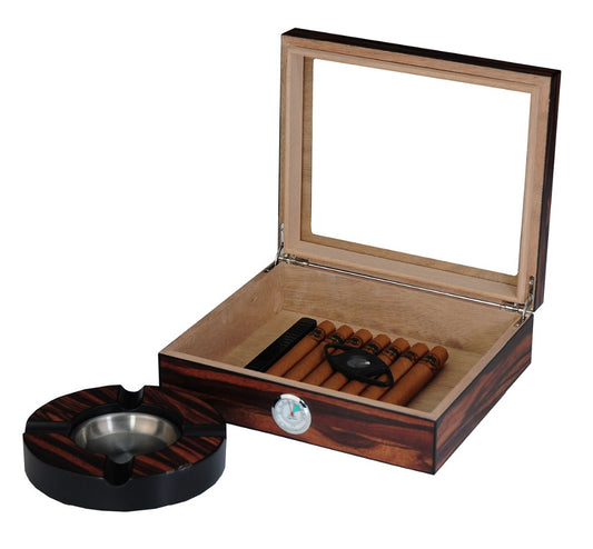 Elegant 25+ CT Count Cigar Humidor Humidifier Ash Tray Cutter Hygrometer thr3.