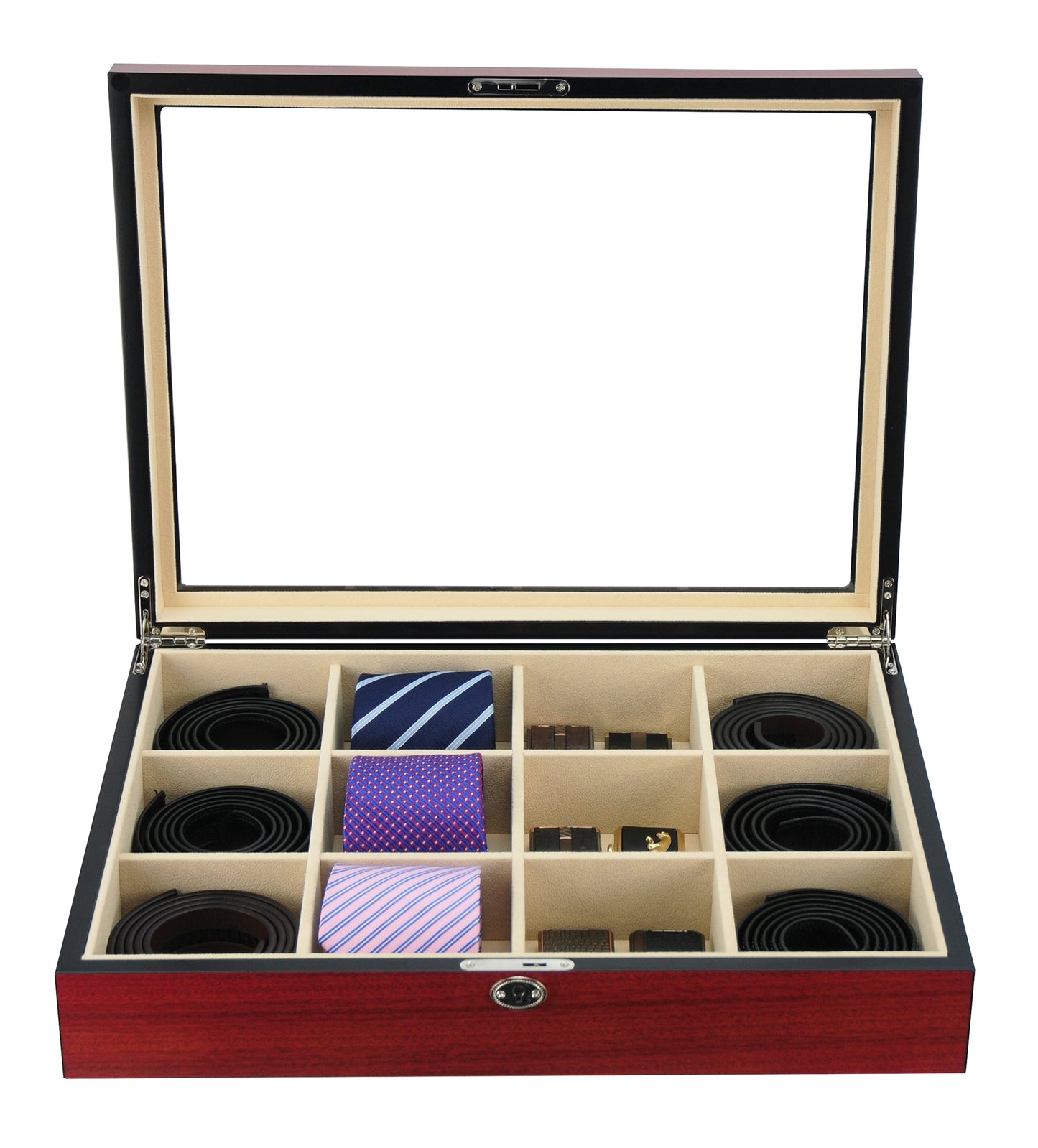 Hand Made Wooden Glass Tie Box Storage Case Display Organiser Large Key Tw7