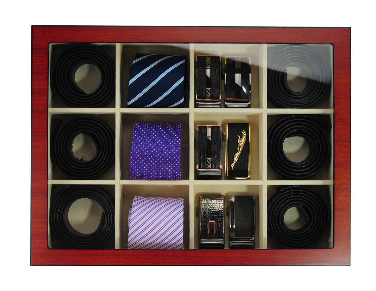 Hand Made Wooden Glass Tie Box Storage Case Display Organiser Large Key Tw7