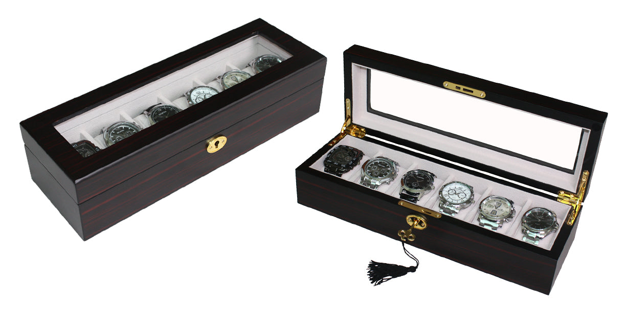 Hand Made Ebony Glass Watch Luxury Case Storage Display Box Jewellery Watches H