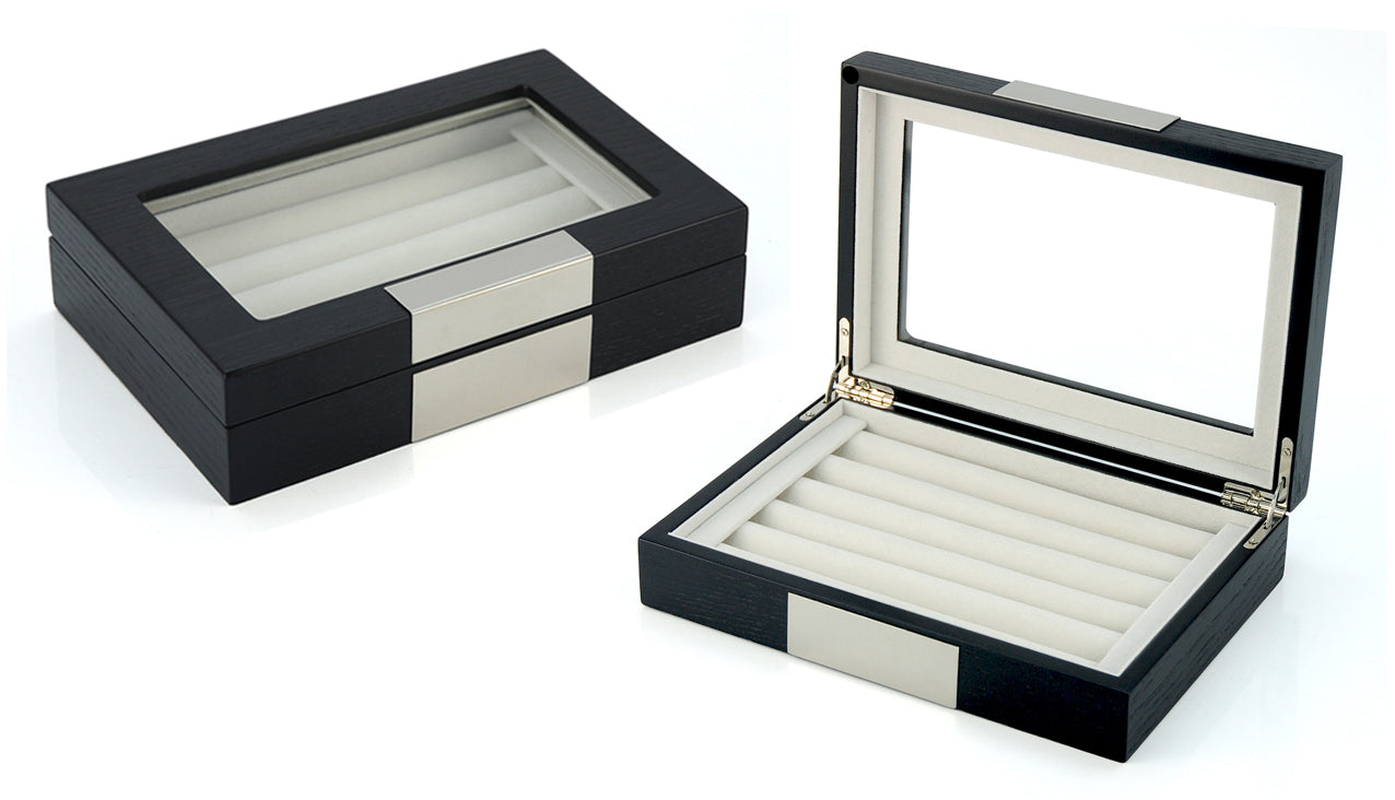 Hand Made Black Glass Luxury Case Cufflinks Ring Tie clip Storage Display Box E