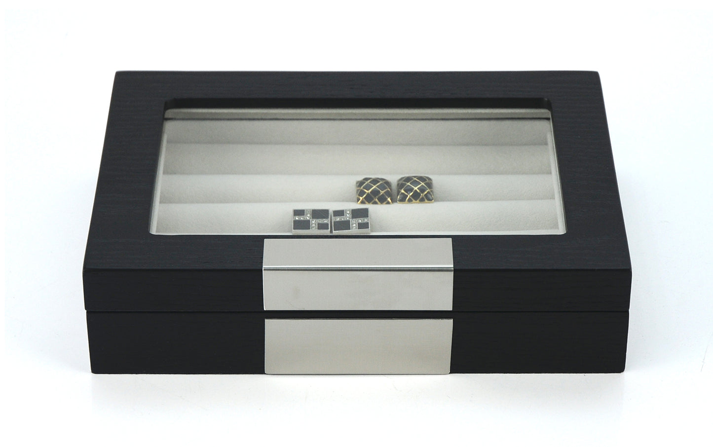 Hand Made Black Glass Luxury Case Cufflinks Ring Tie clip Storage Display Box E