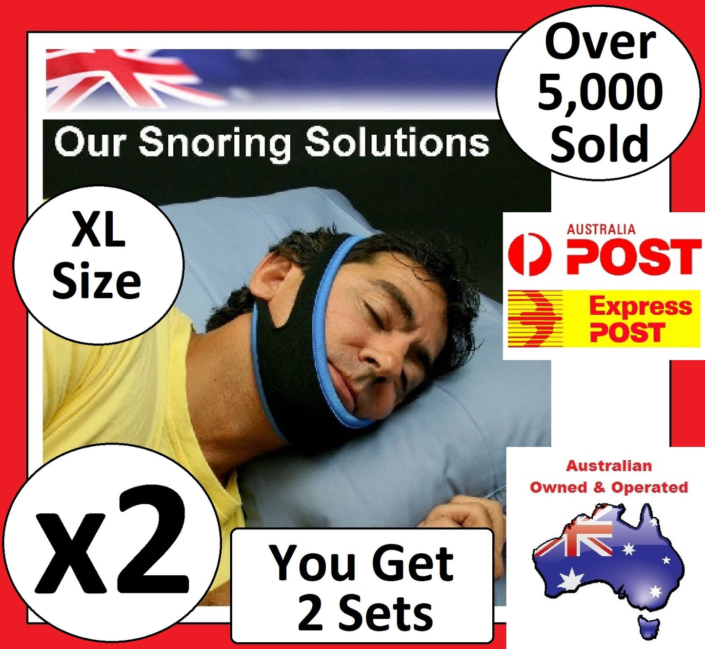 EXTRA LARGE - 2x Anti Snore AntiSnore Device Jaw Strap Stop Snoring Chin Support
