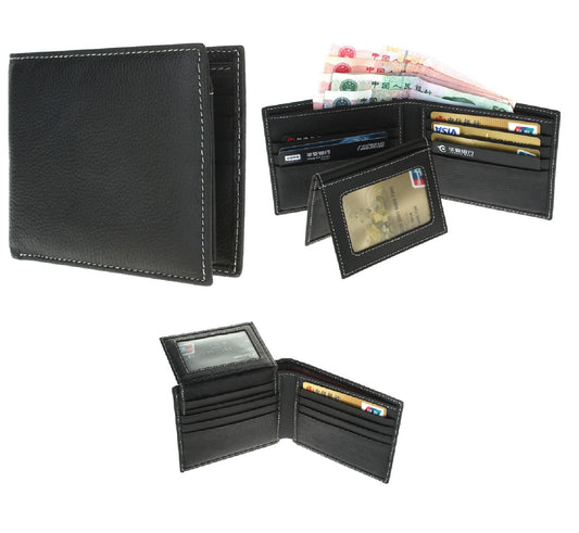 RFID Mens Womens Wallet Security Lined Full Grain Cow Leather BLACK M2