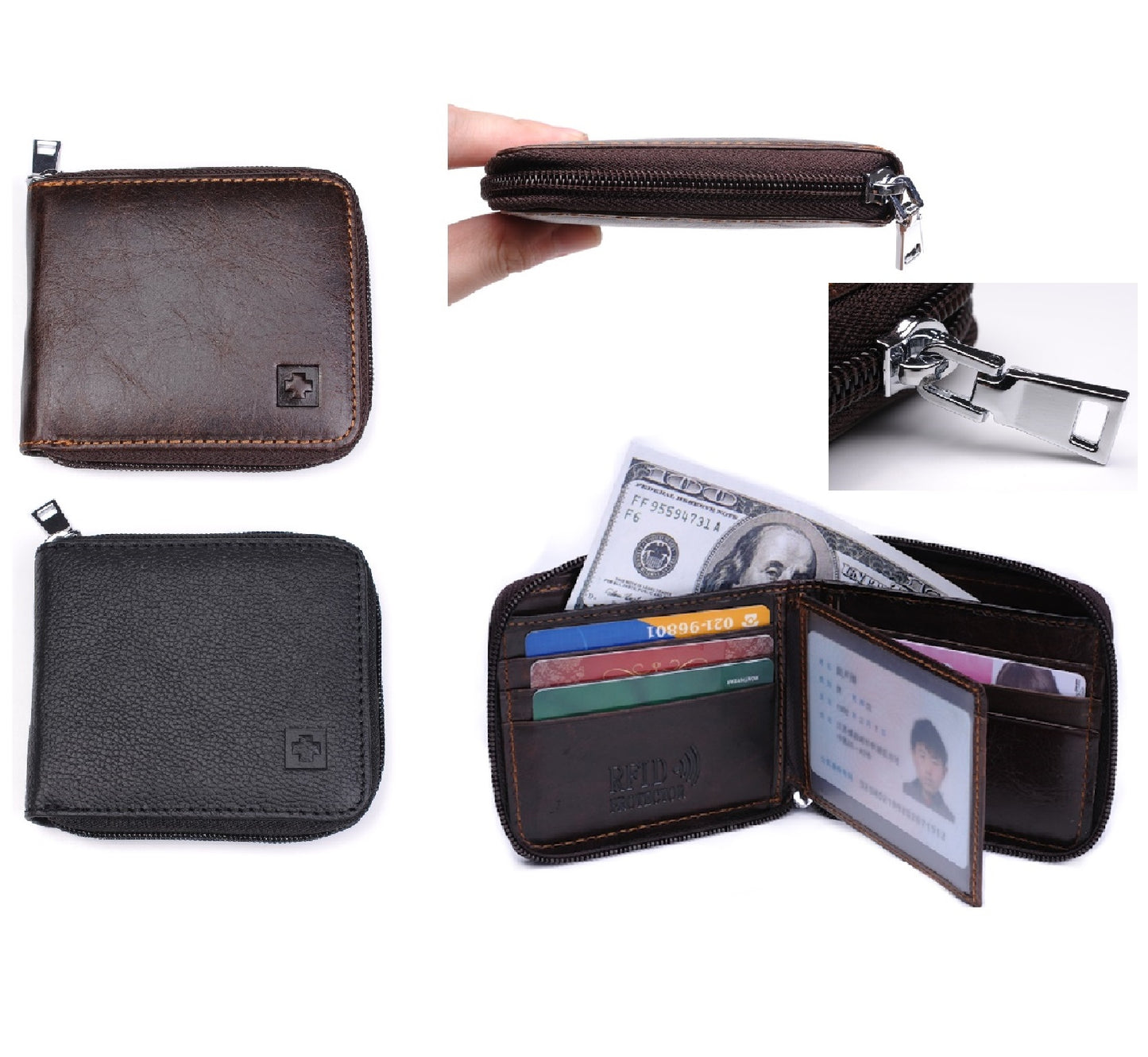 RFID Mens Womens Wallet Security Lined Full Grain Cow Leather BLACK BROWN M9