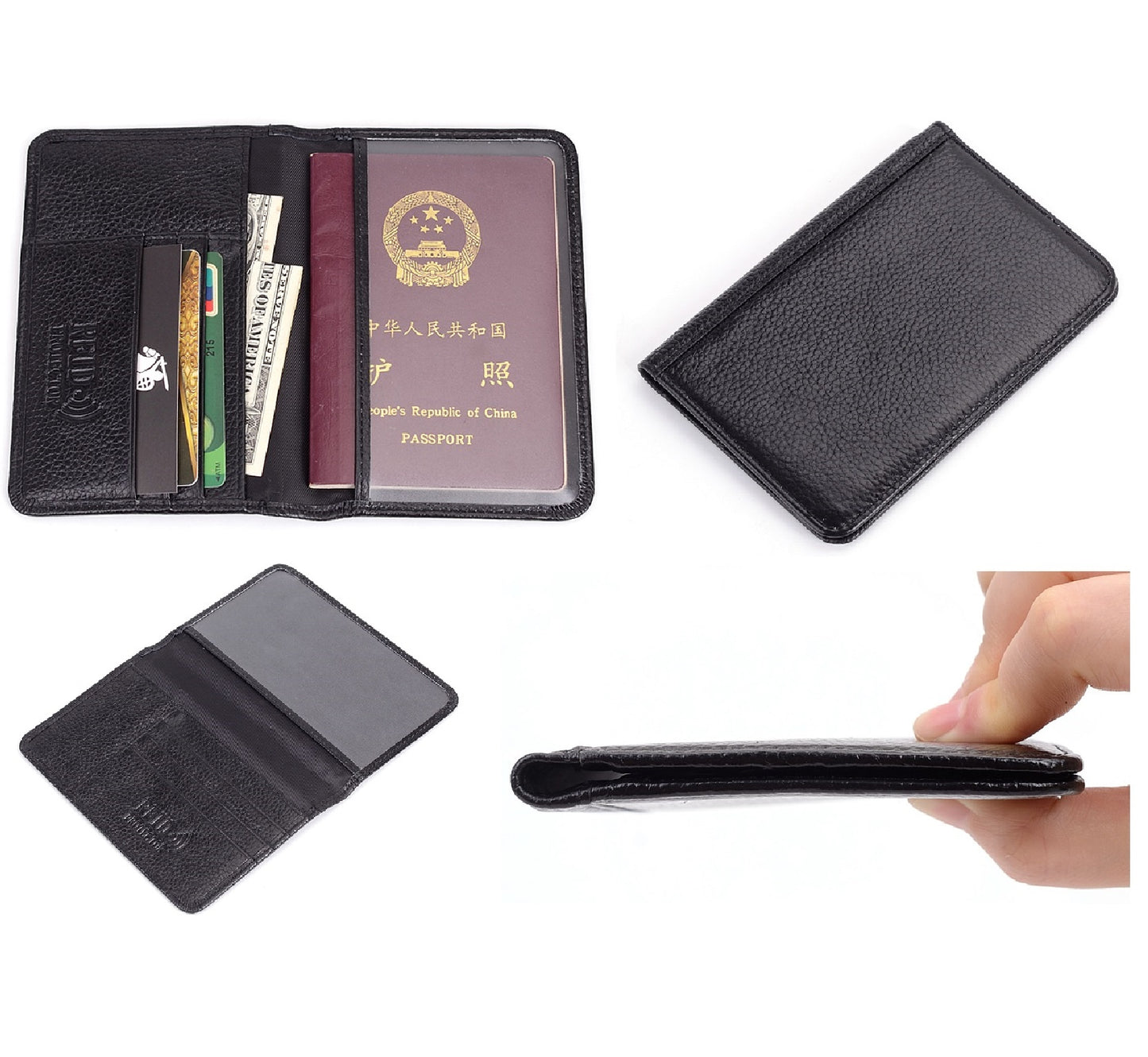 RFID Mens Womens Passport Wallet Security Lined Full Grain Cow Leather BLACK M6