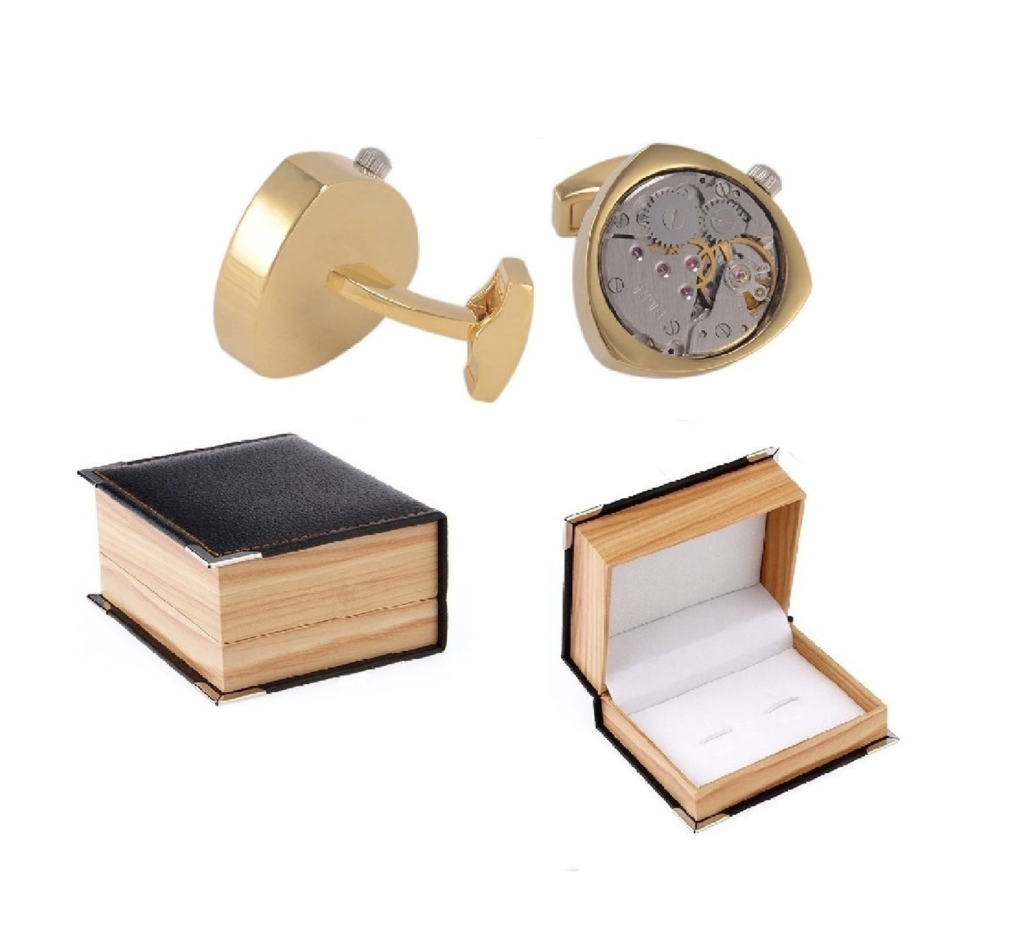 Mens Watch Movement Clockwork Work Steampunk Vintage Cufflinks + PU Leather Box