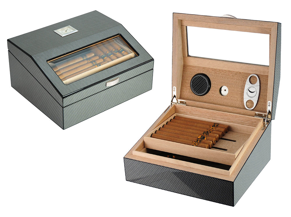 Hand Made 50+ Count Cigar Humidor Box Cabinet Carbon Fiber Humidifier Hygrometer